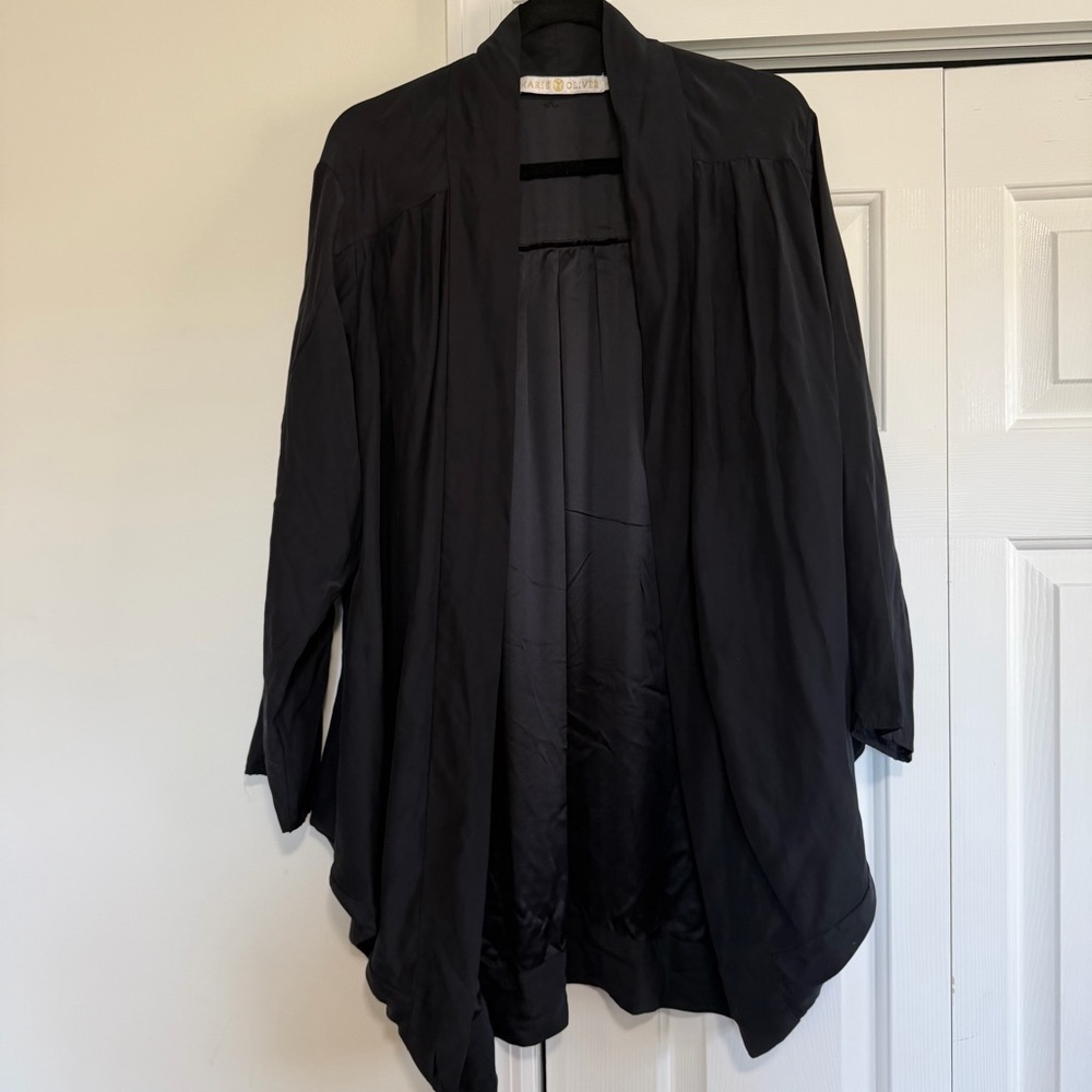 Marie Oliver 100% Silk Kimono Draped Cardigan Kaftan Jacket Black Size M/L
